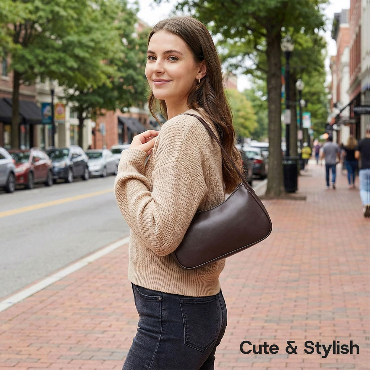 Small Shoulder Bag for Women Cute Mini Purse Trendy Vegan Leather Y2k Crescent Handbag