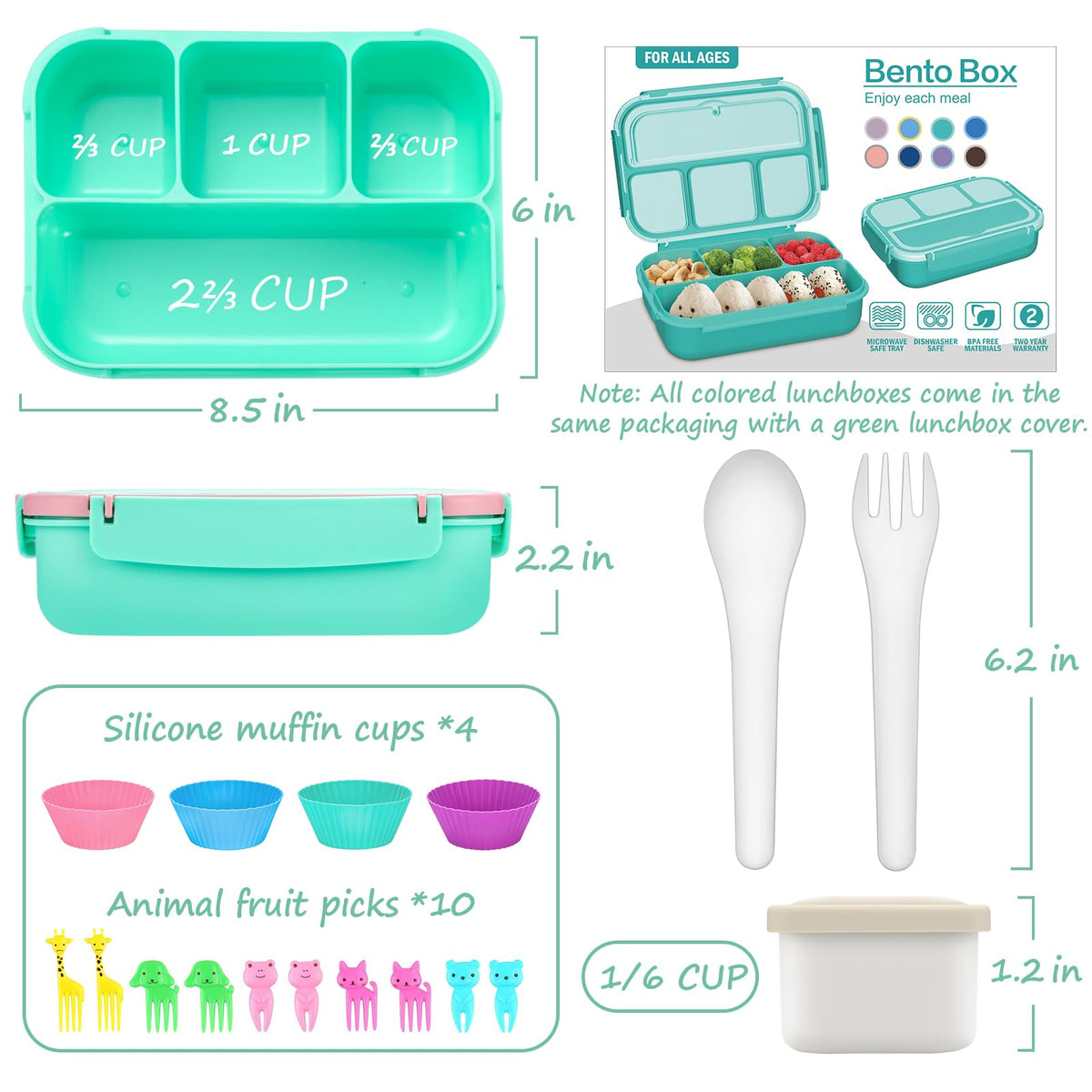 Bento Lunch Box for Kids - 4 Compartment Leak-Proof School Lunch Container with Utensils Purple