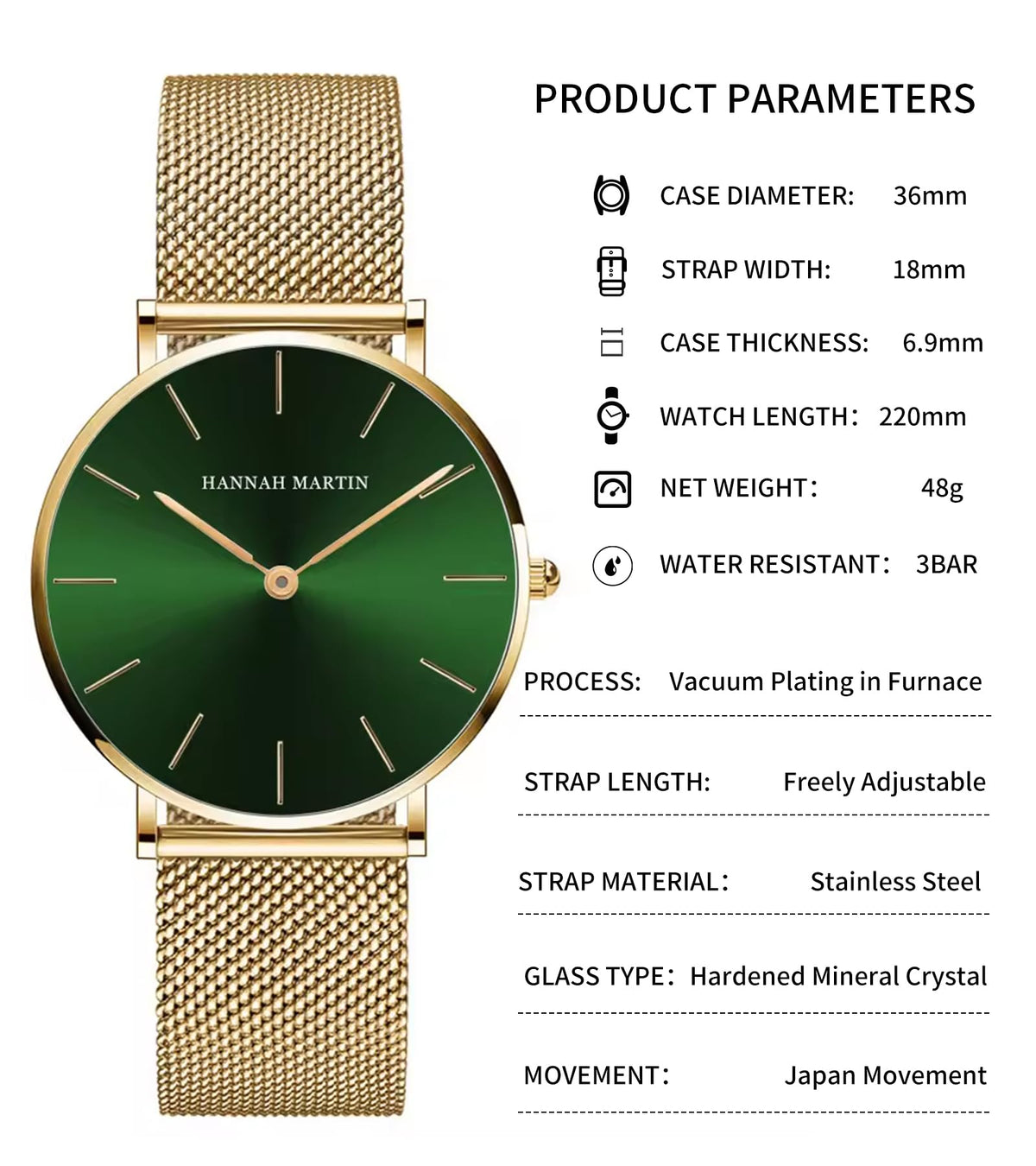 HANNAH MARTIN Watches for Women Analog Women&
