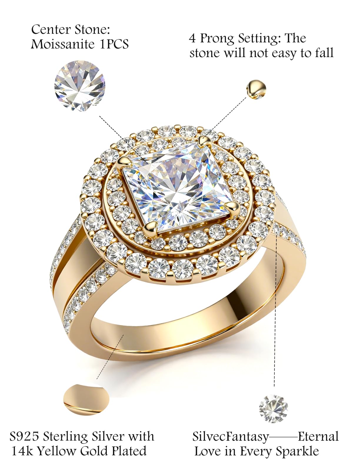 Personalized Princess Cut Moissanite Engagement Ring for Women – 10K/14K/18K Gold Custom Promise, Wedding &amp; Anniversary Ring with Luxury Gift Box