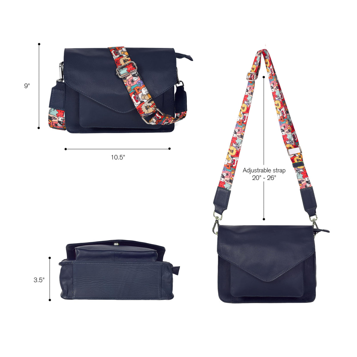 Leather Flapover Crossbody Handbag Purse for Women with Adjustable Strap &amp; Overflap Snap Closure Tote/Bag