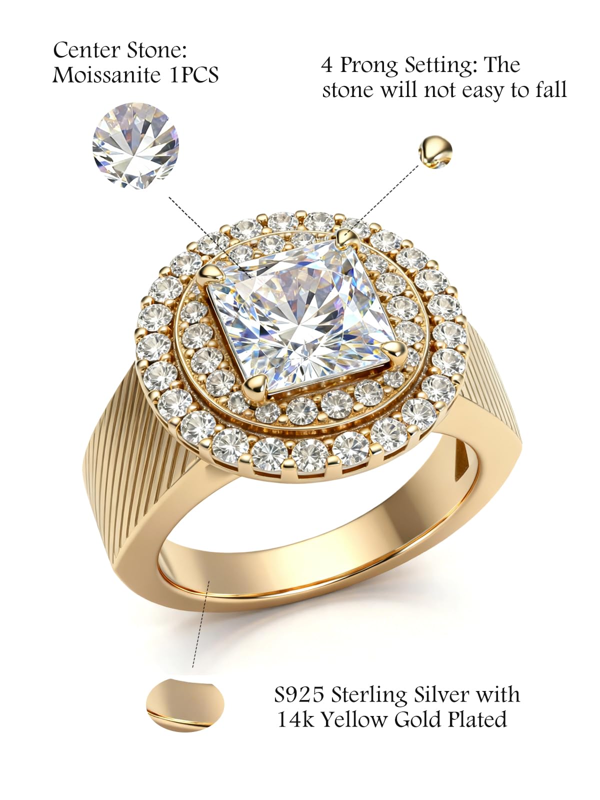 Personalized Princess Cut Moissanite Engagement Ring for Women – 10K/14K/18K Gold Custom Promise, Wedding &amp; Anniversary Ring with Luxury Gift Box