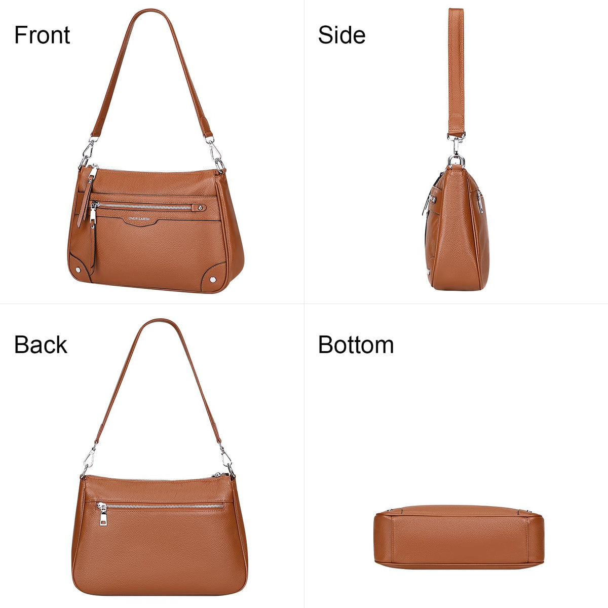 Over Earth Soft Genuine Leather Crossbody Bags for Women Medium Shoulder Purses Hobo Handbags with Multi Pockets