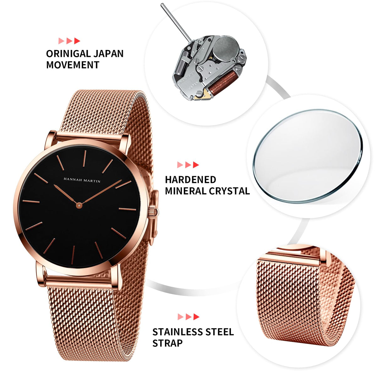 HANNAH MARTIN Watches for Women Analog Women&
