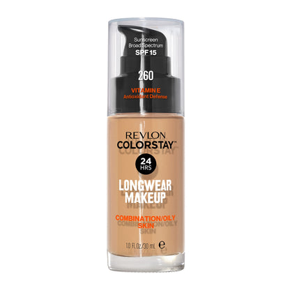 Revlon Liquid Foundation, ColorStay Face Makeup for Combination &amp; Oily Skin, SPF 15, Medium-Full Coverage with Matte Finish, 180 Sand Beige, 1 Fl Oz