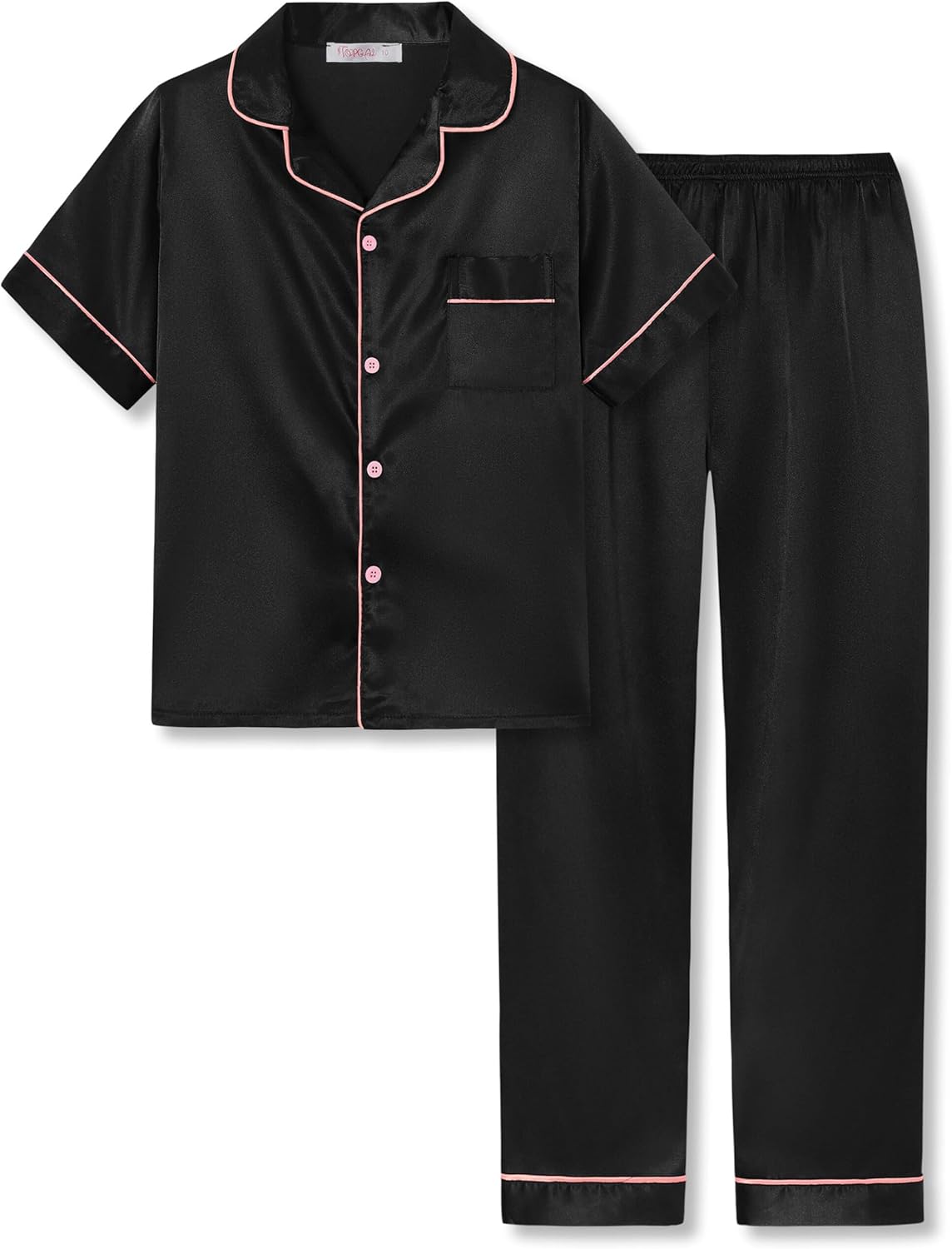Girls Satin Pajama Set - Silky Button Down PJ with Shorts Size 6-16