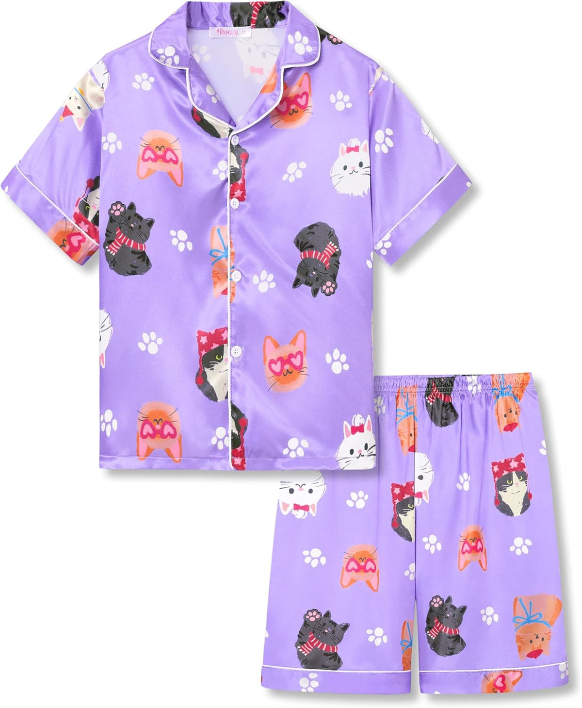 Girls Satin Pajama Set - Silky Button Down PJ with Shorts Size 6-16