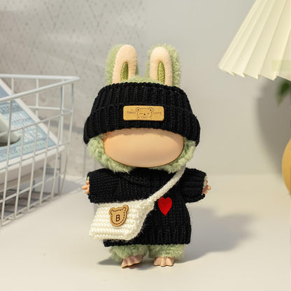 3 Piece Handmade Crochet Outfit for 17cm Dolls - Heart Sweater Hat &amp; Bag Set