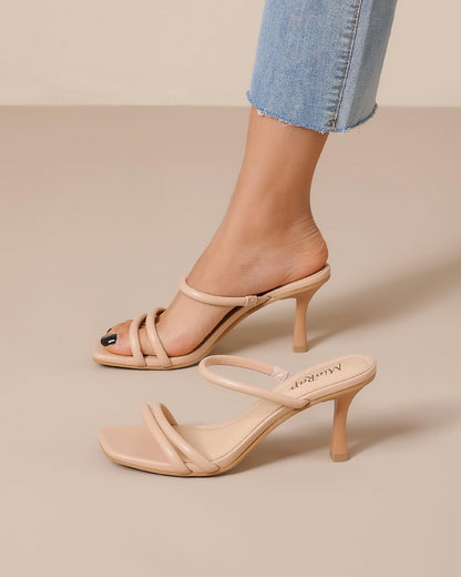 Heels for Women Square Open Toe Strappy Mules Women&