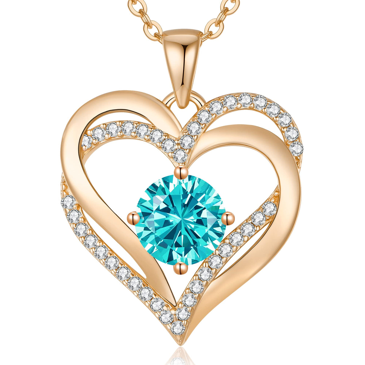 Personalized Double Heart Birthstone Necklace for Women – Sterling Silver Gift