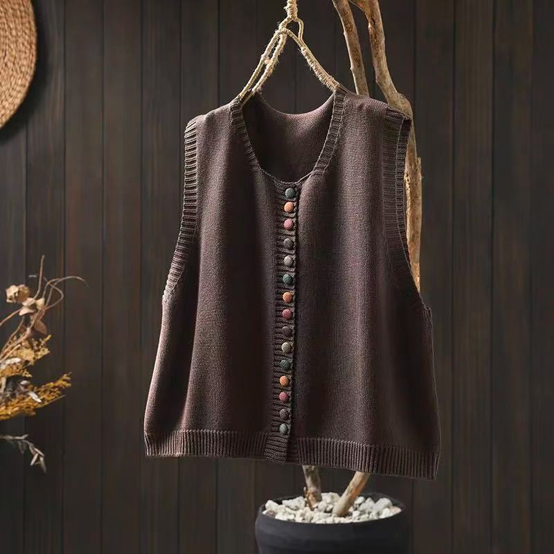 Colored Button Cotton Thread Knitted Vest