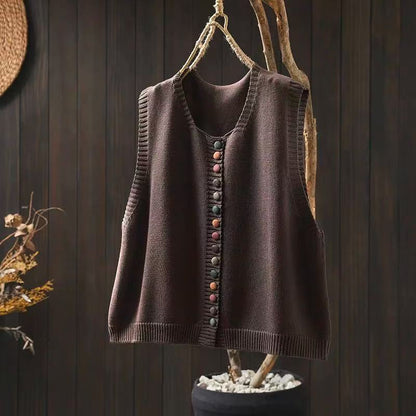 Colored Button Cotton Thread Knitted Vest