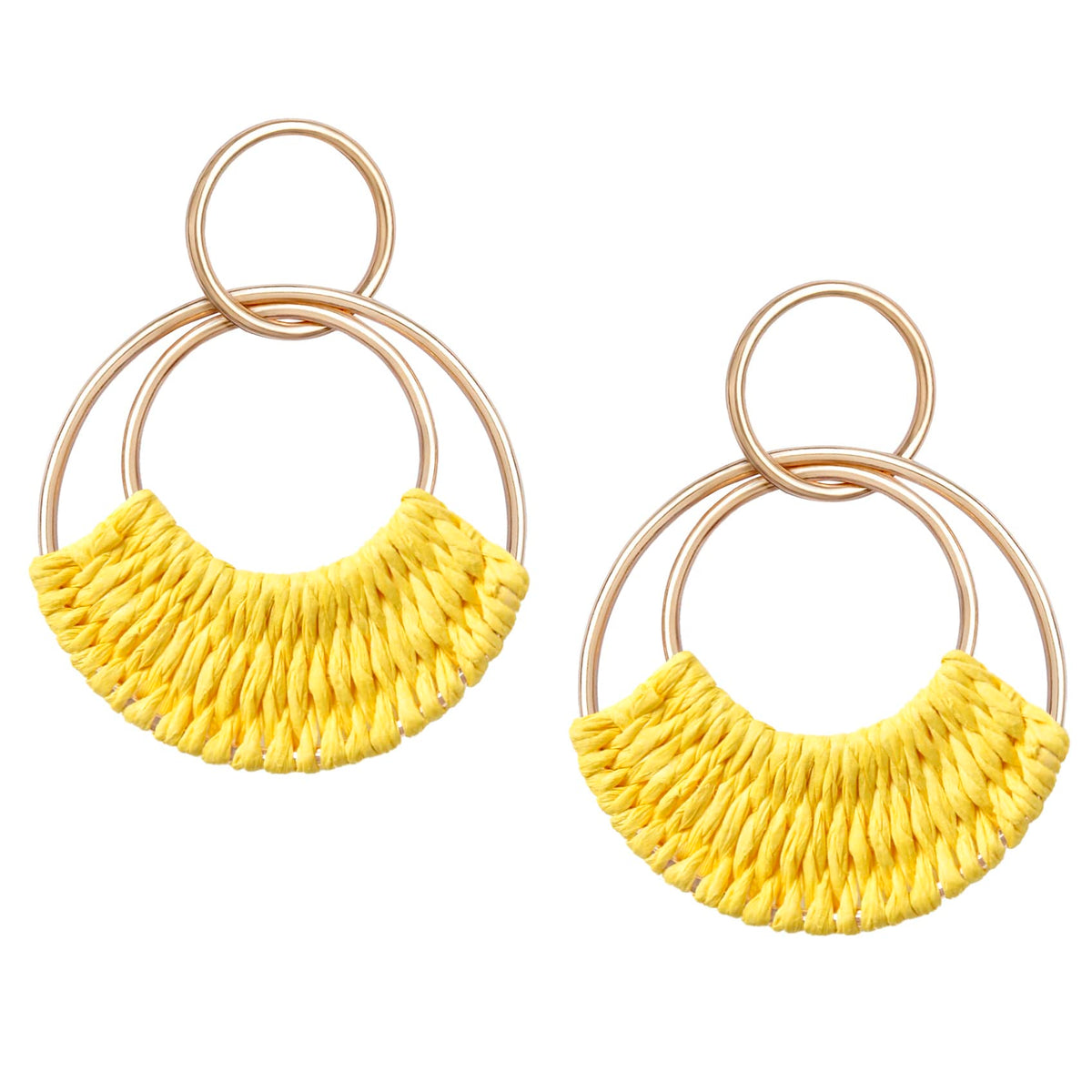 Raffia Hoop Earrings for Women Fun Boho Summer Beach Earrings Lightweight Handmade Straw Wicker Rattan Dangle Earrings Statement Geometric Round Drop Earrings