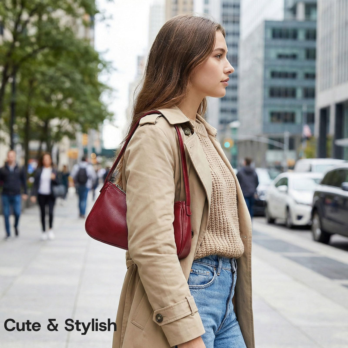 Small Shoulder Bag for Women Cute Mini Purse Trendy Vegan Leather Y2k Crescent Handbag