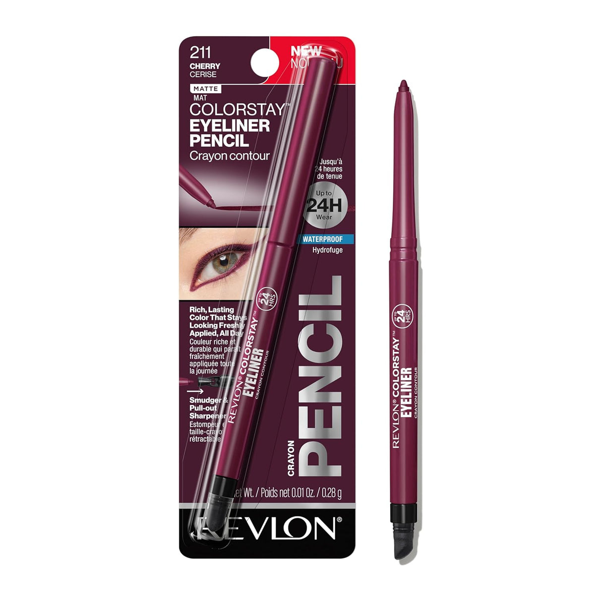 Revlon ColorStay Pencil Waterproof Eyeliner, Smudge-Proof, Eye Makeup with Built-In Sharpener, Long-Lasting, Matte Finish, 201 Black, 2 pack