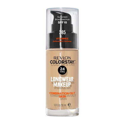 Revlon Liquid Foundation, ColorStay Face Makeup for Combination &amp; Oily Skin, SPF 15, Medium-Full Coverage with Matte Finish, 180 Sand Beige, 1 Fl Oz