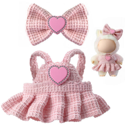 3 Piece Handmade Crochet Outfit for 17cm Dolls - Heart Sweater Hat &amp; Bag Set