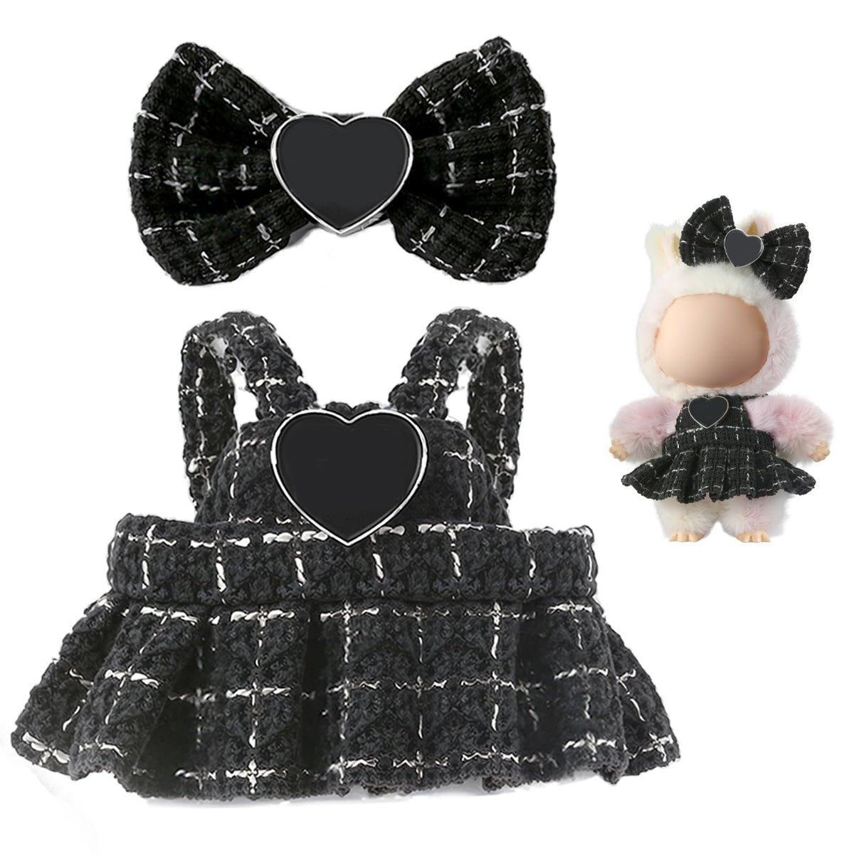 3 Piece Handmade Crochet Outfit for 17cm Dolls - Heart Sweater Hat &amp; Bag Set