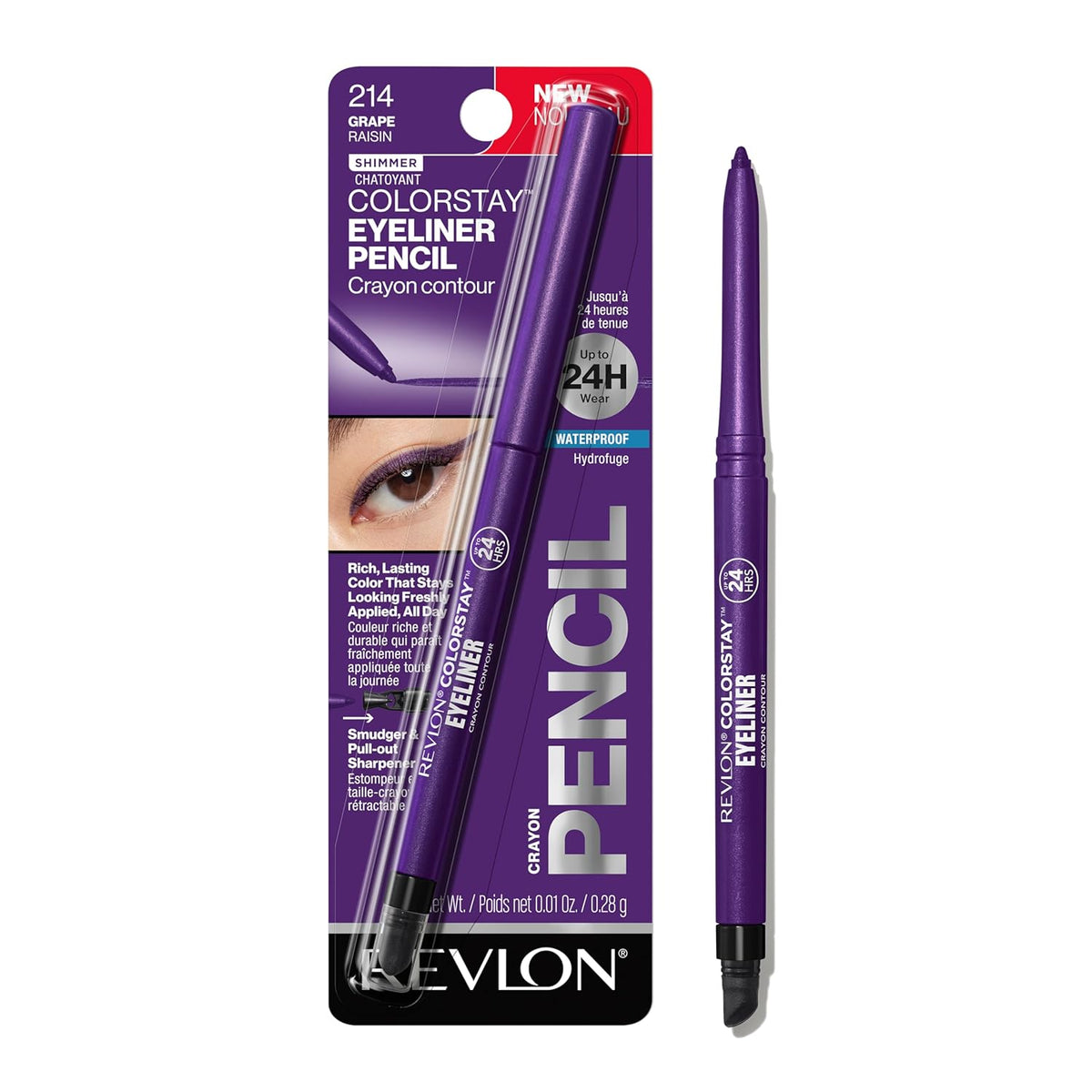 Revlon ColorStay Pencil Waterproof Eyeliner, Smudge-Proof, Eye Makeup with Built-In Sharpener, Long-Lasting, Matte Finish, 201 Black, 2 pack