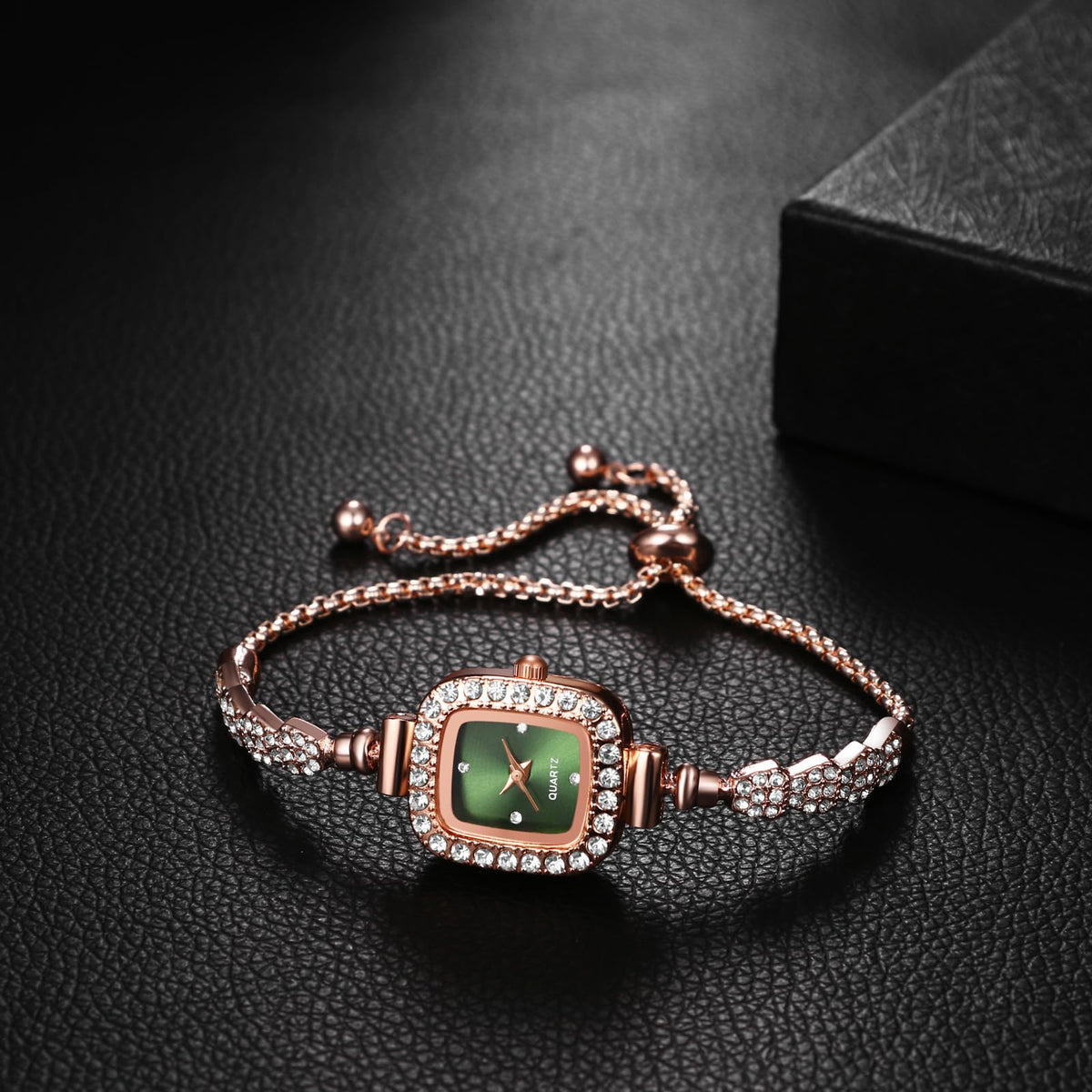 OIDEA Womens Full Diamond Bracelet Watch: Luxury Rhinestone Diamond Square Dial Analog Quartz Wrist Watch Detachable Strap Casual Dress Ladies Watch Valentine&
