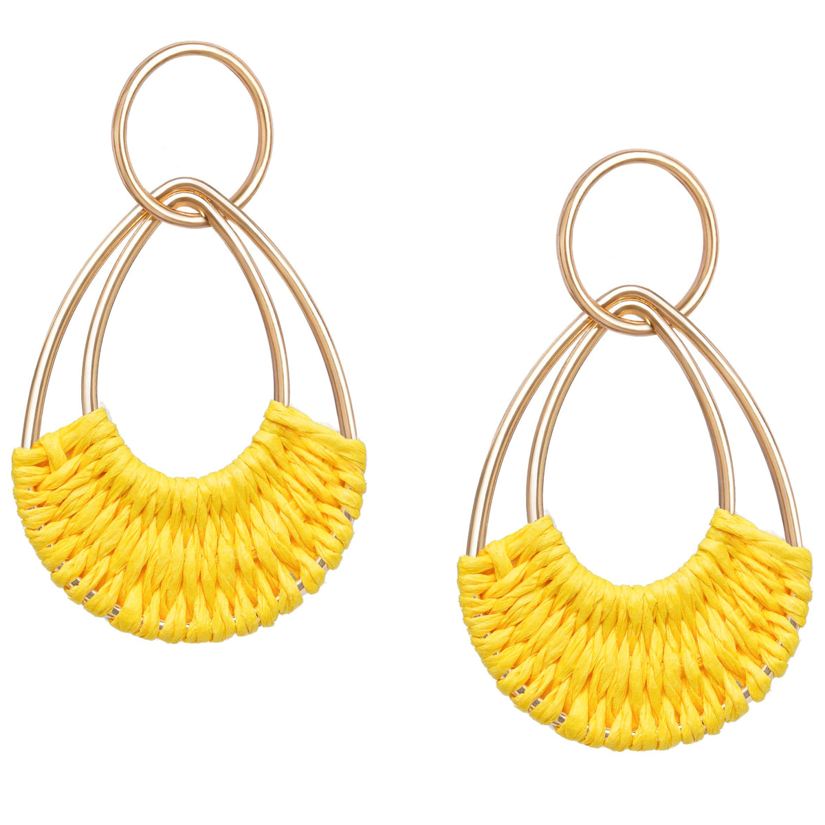 Raffia Hoop Earrings for Women Fun Boho Summer Beach Earrings Lightweight Handmade Straw Wicker Rattan Dangle Earrings Statement Geometric Round Drop Earrings