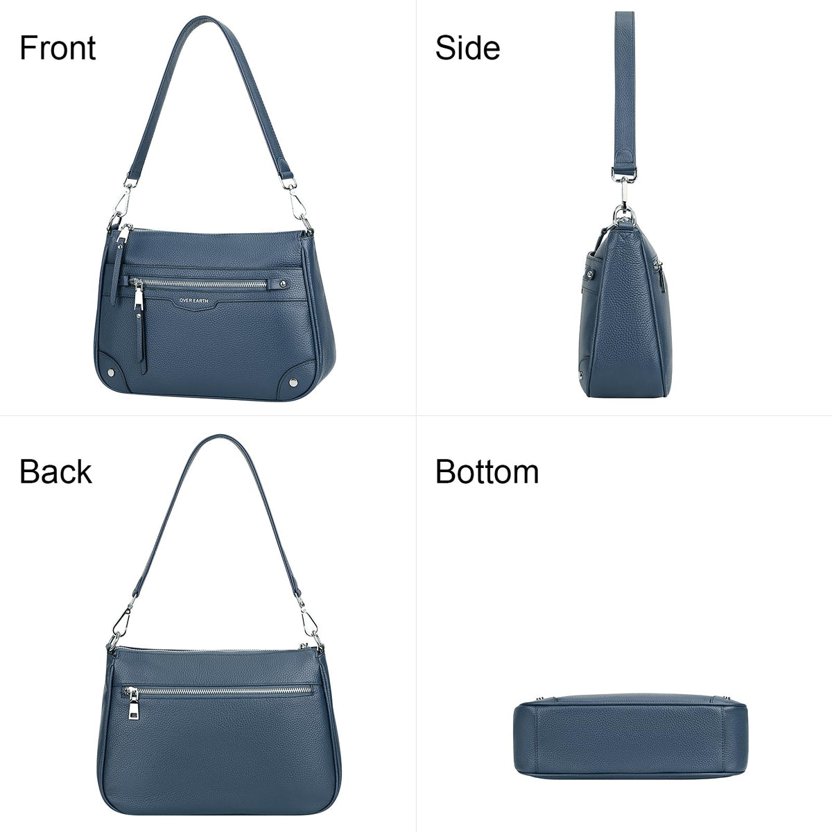 Over Earth Soft Genuine Leather Crossbody Bags for Women Medium Shoulder Purses Hobo Handbags with Multi Pockets