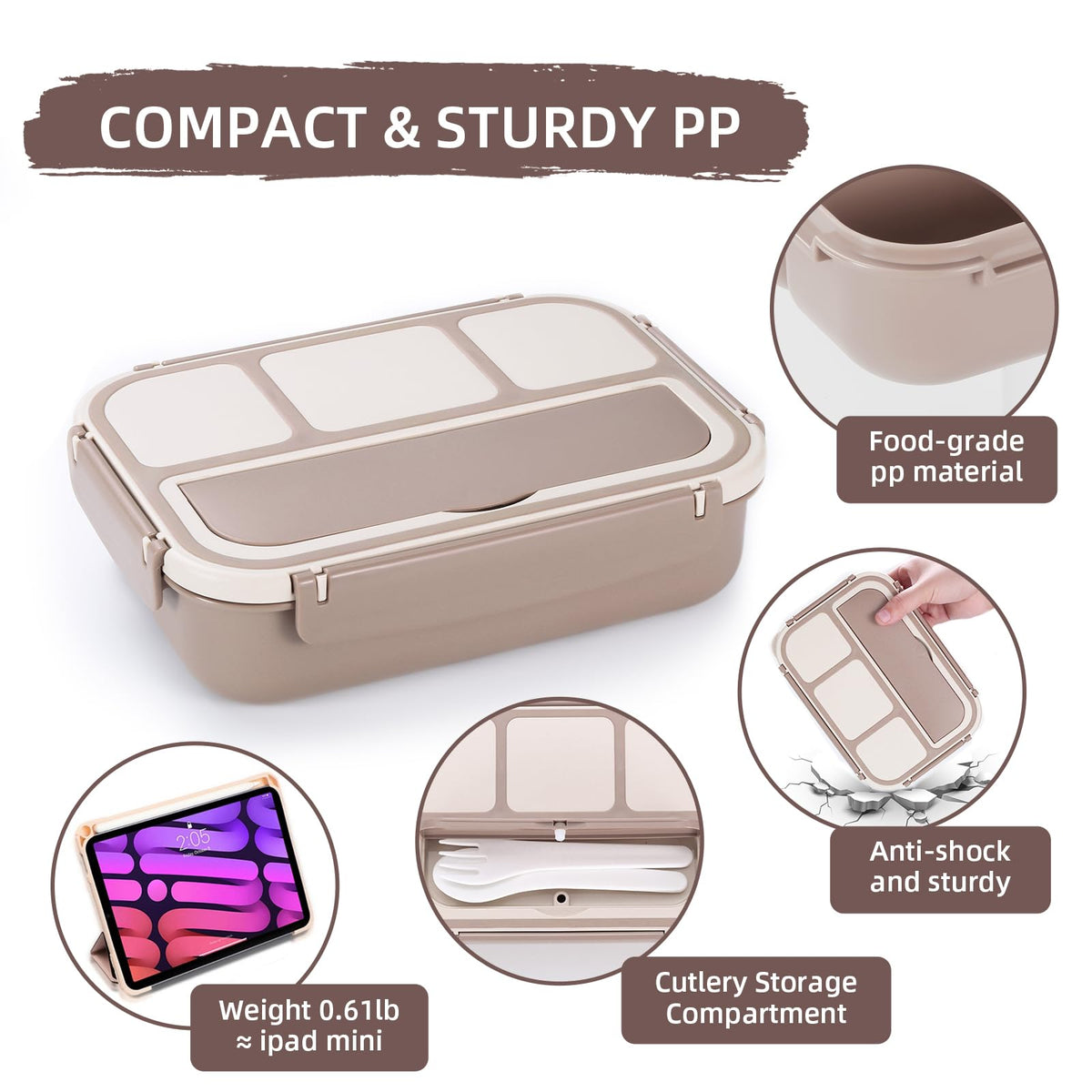 Bento Lunch Box for Kids - 4 Compartment Leak-Proof School Lunch Container with Utensils Purple