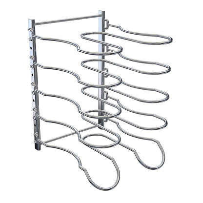 CAXXA Heavy Duty Pan Rack, Pot Lid Rack, Kitchen Cabinet Pantry Cookware Organizer Rack Holder with 5 Adjustable Dividers, Chrome