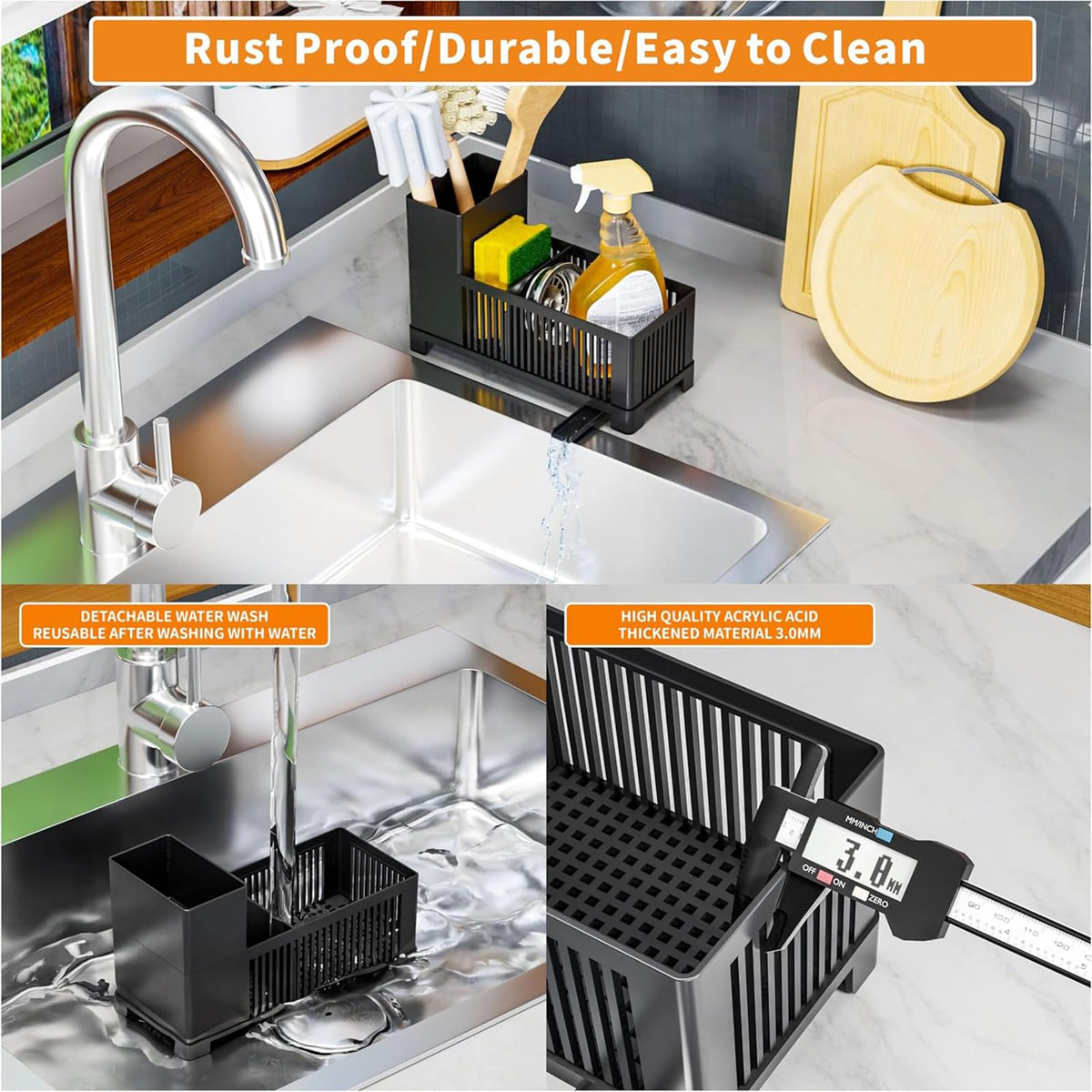 SuoXing Rustproof Kitchen Sink Organizer,Multifunctional Sink Organizer Caddy