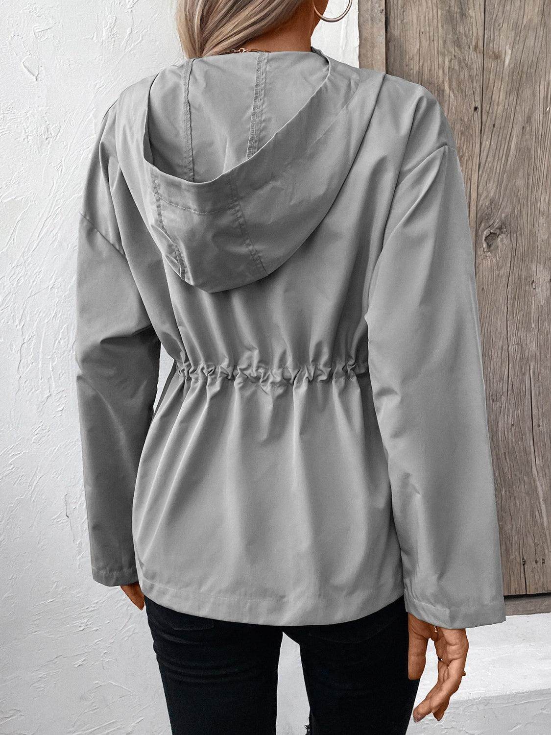Ivy Lane Drawstring Zip Up Hooded Jacket for Women
