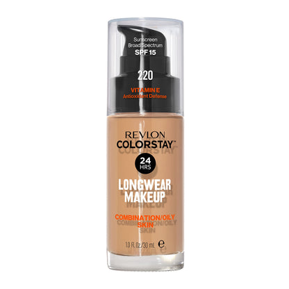 Revlon Liquid Foundation, ColorStay Face Makeup for Combination &amp; Oily Skin, SPF 15, Medium-Full Coverage with Matte Finish, 180 Sand Beige, 1 Fl Oz