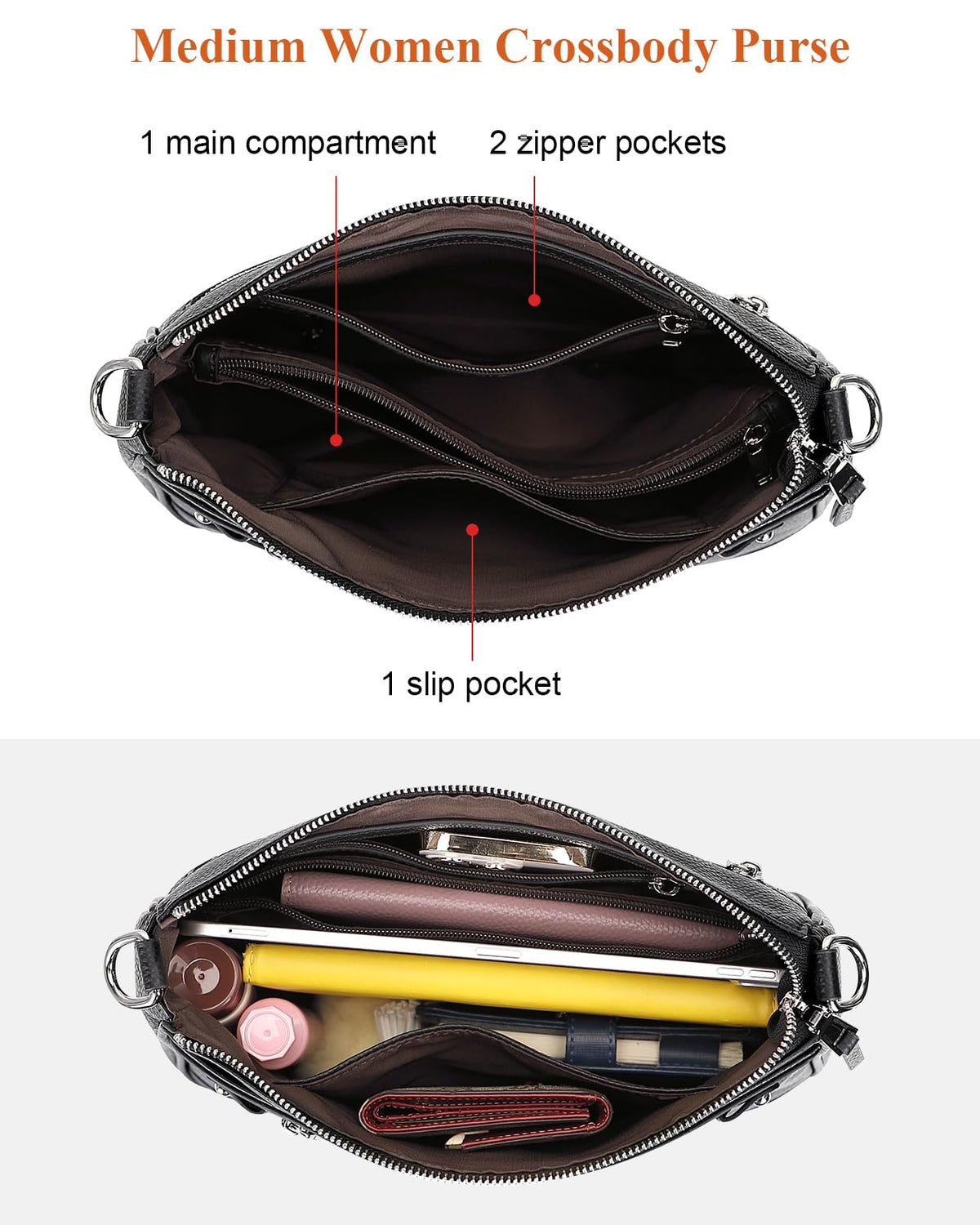 Over Earth Soft Genuine Leather Crossbody Bags for Women Medium Shoulder Purses Hobo Handbags with Multi Pockets