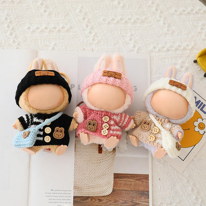 3 Piece Handmade Crochet Outfit for 17cm Dolls - Heart Sweater Hat &amp; Bag Set