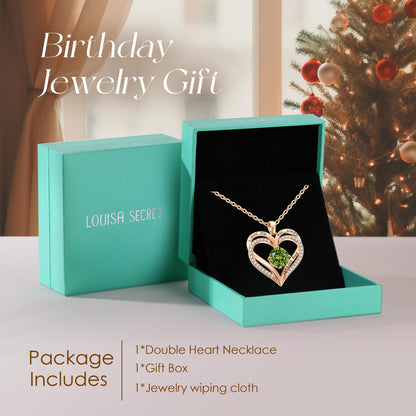 Personalized Double Heart Birthstone Necklace for Women – Sterling Silver Gift