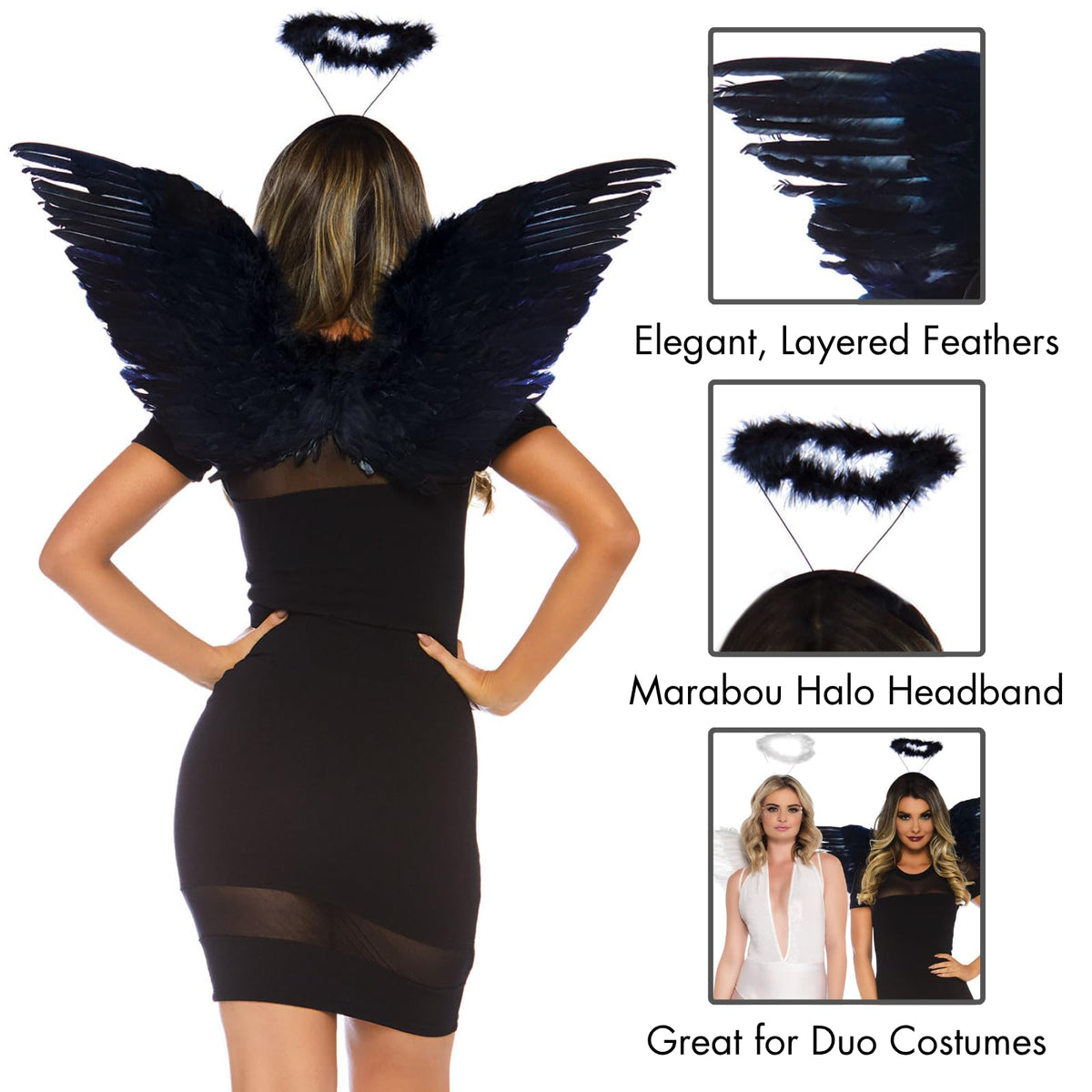 Angel Wings and Halo Costume Accessory Kit - 2 Piece Feathered Set