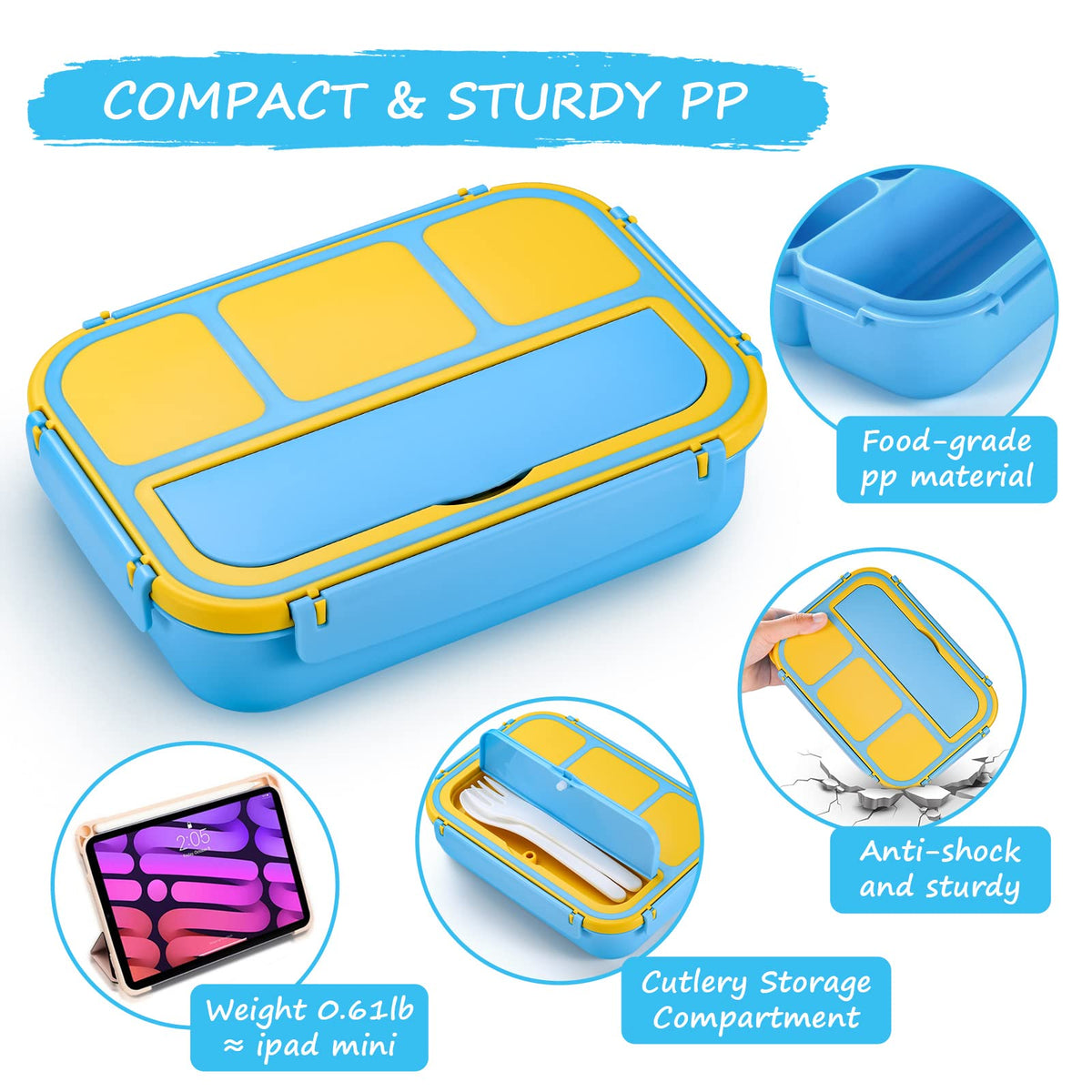 Bento Lunch Box for Kids - 4 Compartment Leak-Proof School Lunch Container with Utensils Purple