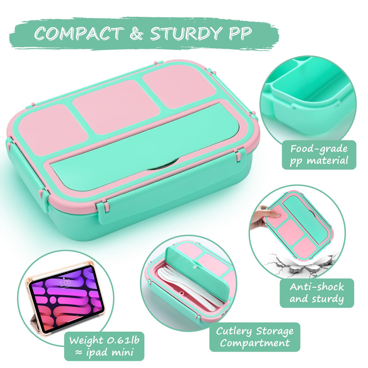 Bento Lunch Box for Kids - 4 Compartment Leak-Proof School Lunch Container with Utensils Purple