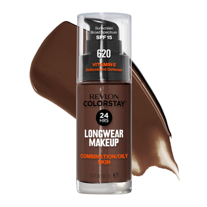 Revlon Liquid Foundation, ColorStay Face Makeup for Combination &amp; Oily Skin, SPF 15, Medium-Full Coverage with Matte Finish, 180 Sand Beige, 1 Fl Oz