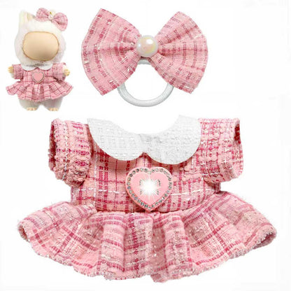 3 Piece Handmade Crochet Outfit for 17cm Dolls - Heart Sweater Hat &amp; Bag Set