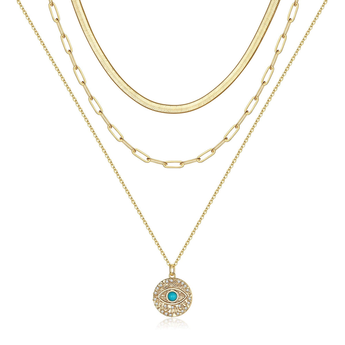 Turandoss Dainty Layered Choker Necklace, Handmade Y Pendant Necklace Multilayer Bar Disc Necklace Adjustable Layering Choker Necklaces for Women