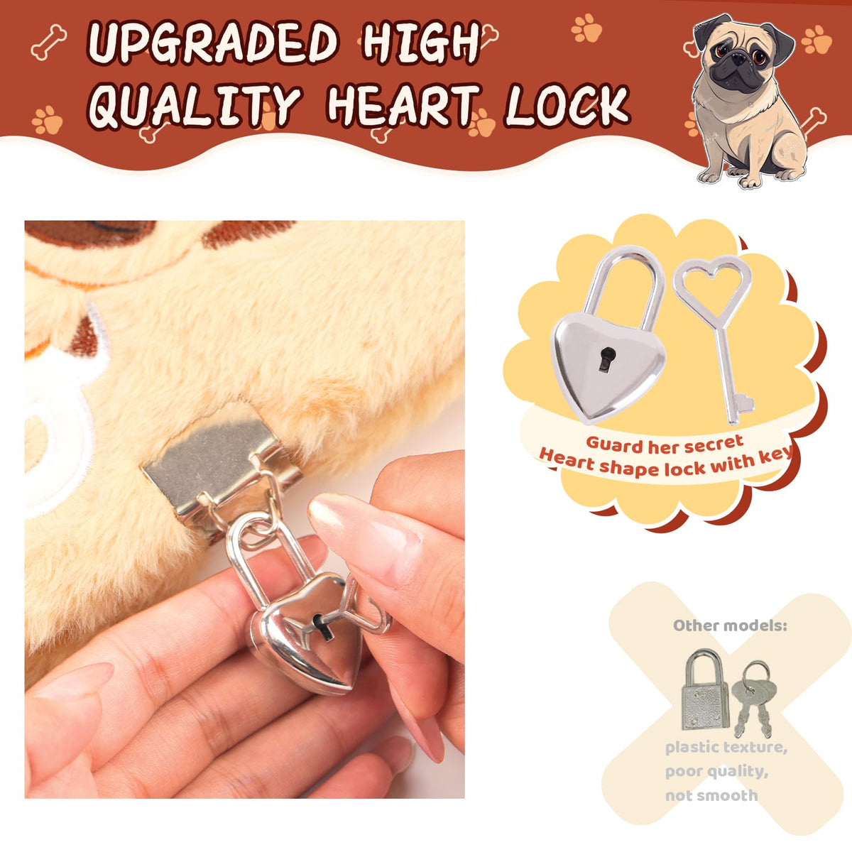 Girls Heart Diary with Lock and Keys - Cute Plush Secret Journal Notebook Gift Ages 6-8