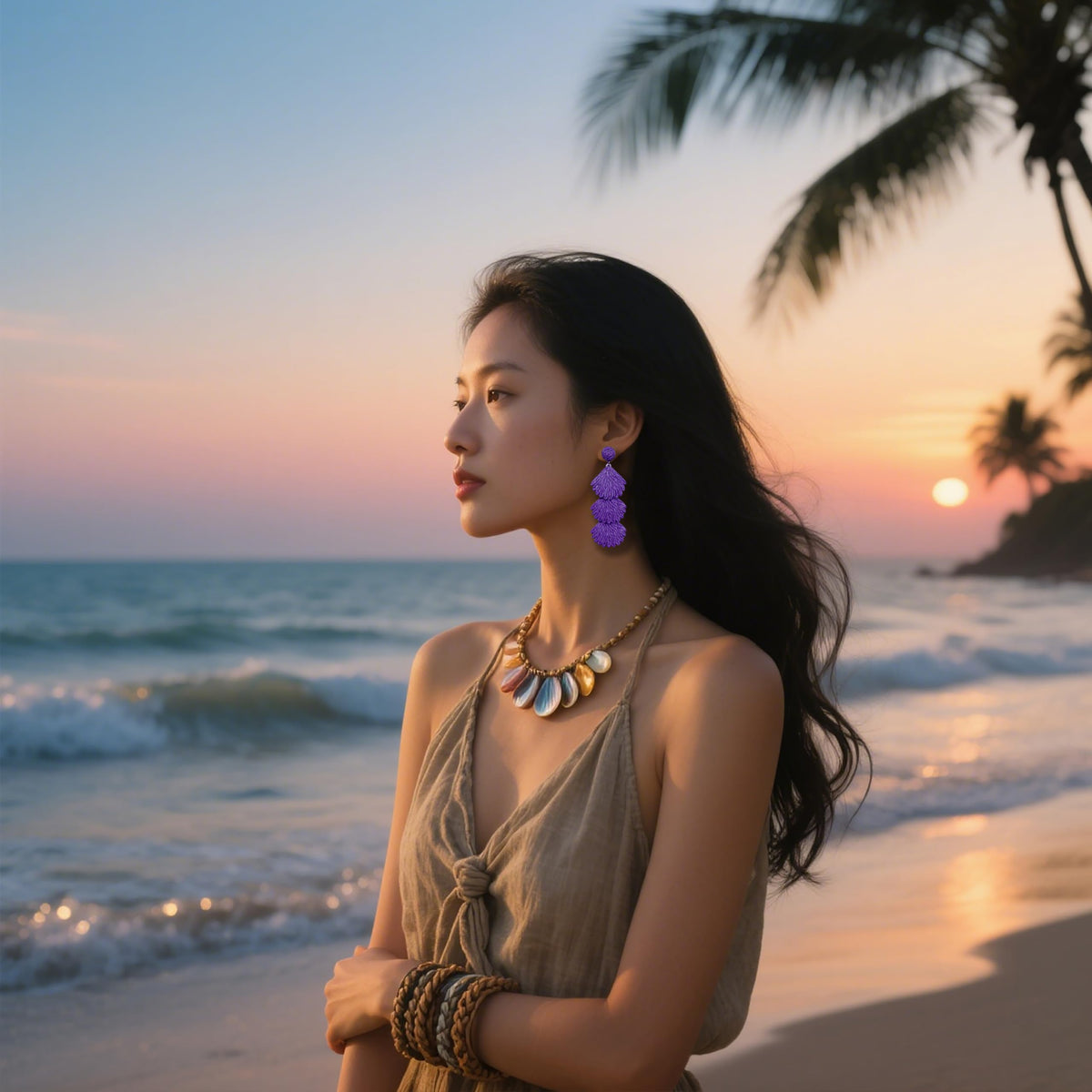 Raffia Dangle Earrings for Women - Boho Statement Rattan Drop Jewelry with Shell Design, Lightweight Summer Beach Trendy Accessories