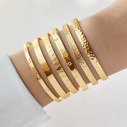 IFKM Gold Bangle Bracelets For Women, 14k Gold Plated Multi Layer Stackable Cuff Bracelet Set, Trendy Elegance Charms Non Tarnish Minimalist Textured Boho Jewelry Gift for Women