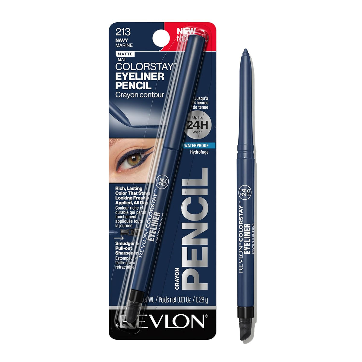 Revlon ColorStay Pencil Waterproof Eyeliner, Smudge-Proof, Eye Makeup with Built-In Sharpener, Long-Lasting, Matte Finish, 201 Black, 2 pack