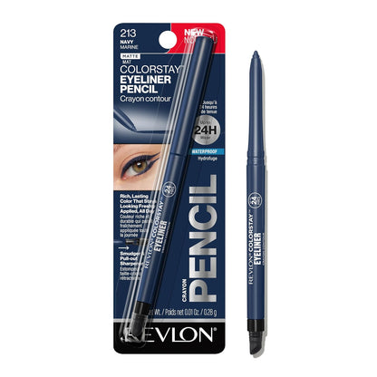 Revlon ColorStay Pencil Waterproof Eyeliner, Smudge-Proof, Eye Makeup with Built-In Sharpener, Long-Lasting, Matte Finish, 201 Black, 2 pack