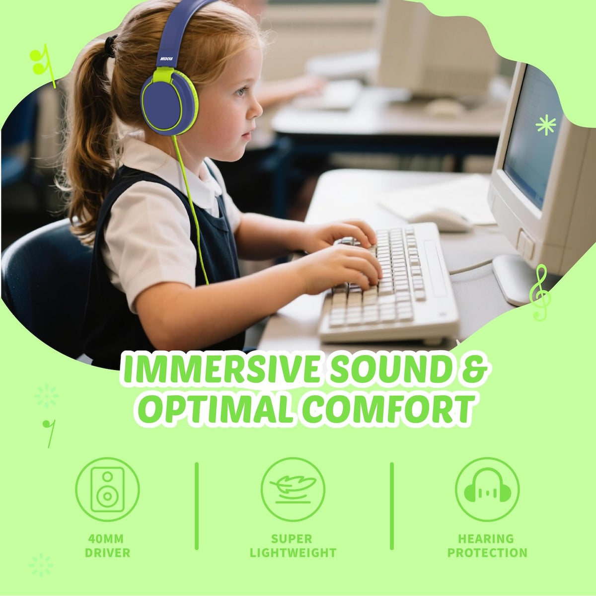 Kids Headphones Volume Limited 85/94dB - Wired Over-Ear Foldable Headset with Microphone Pink