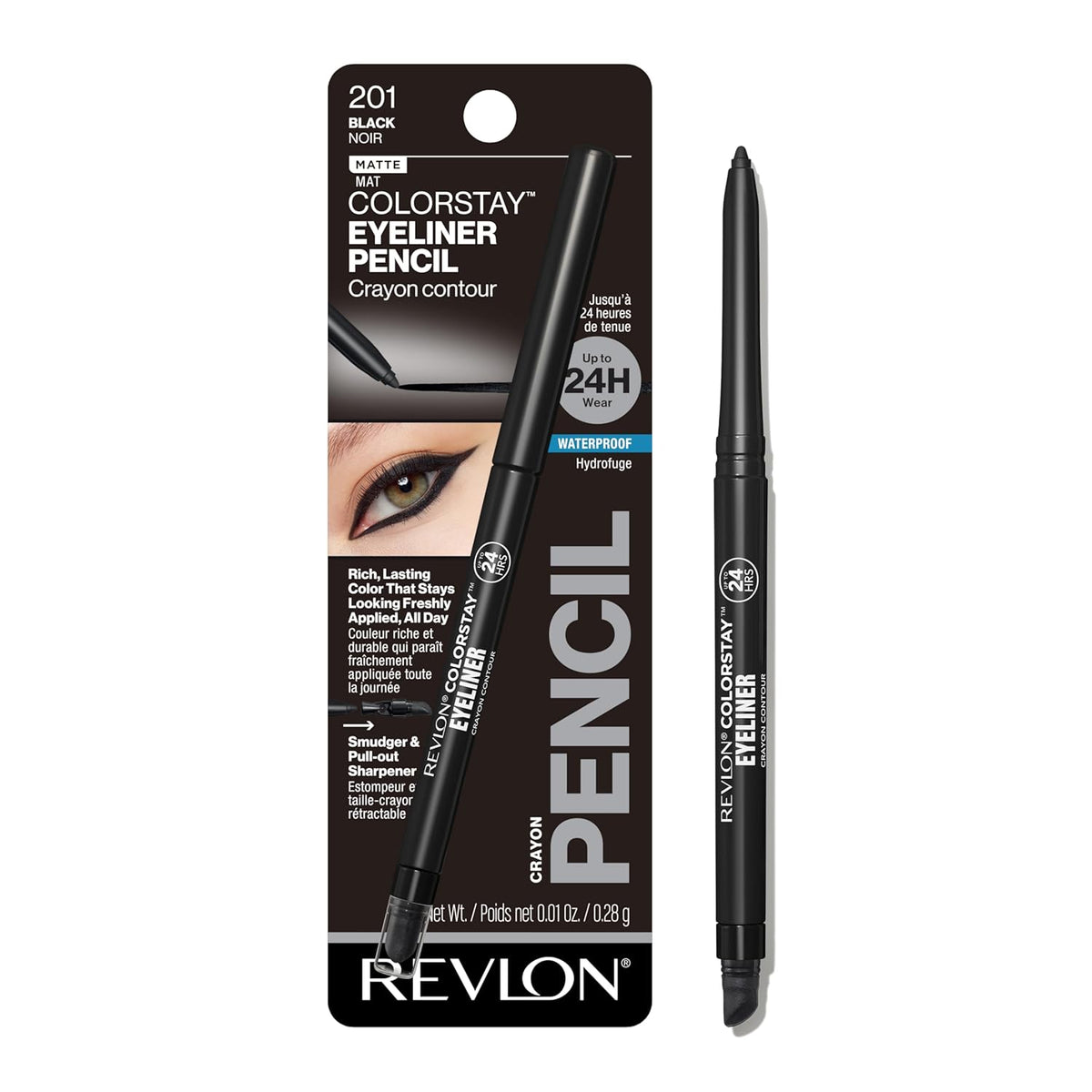 Revlon ColorStay Pencil Waterproof Eyeliner, Smudge-Proof, Eye Makeup with Built-In Sharpener, Long-Lasting, Matte Finish, 201 Black, 2 pack