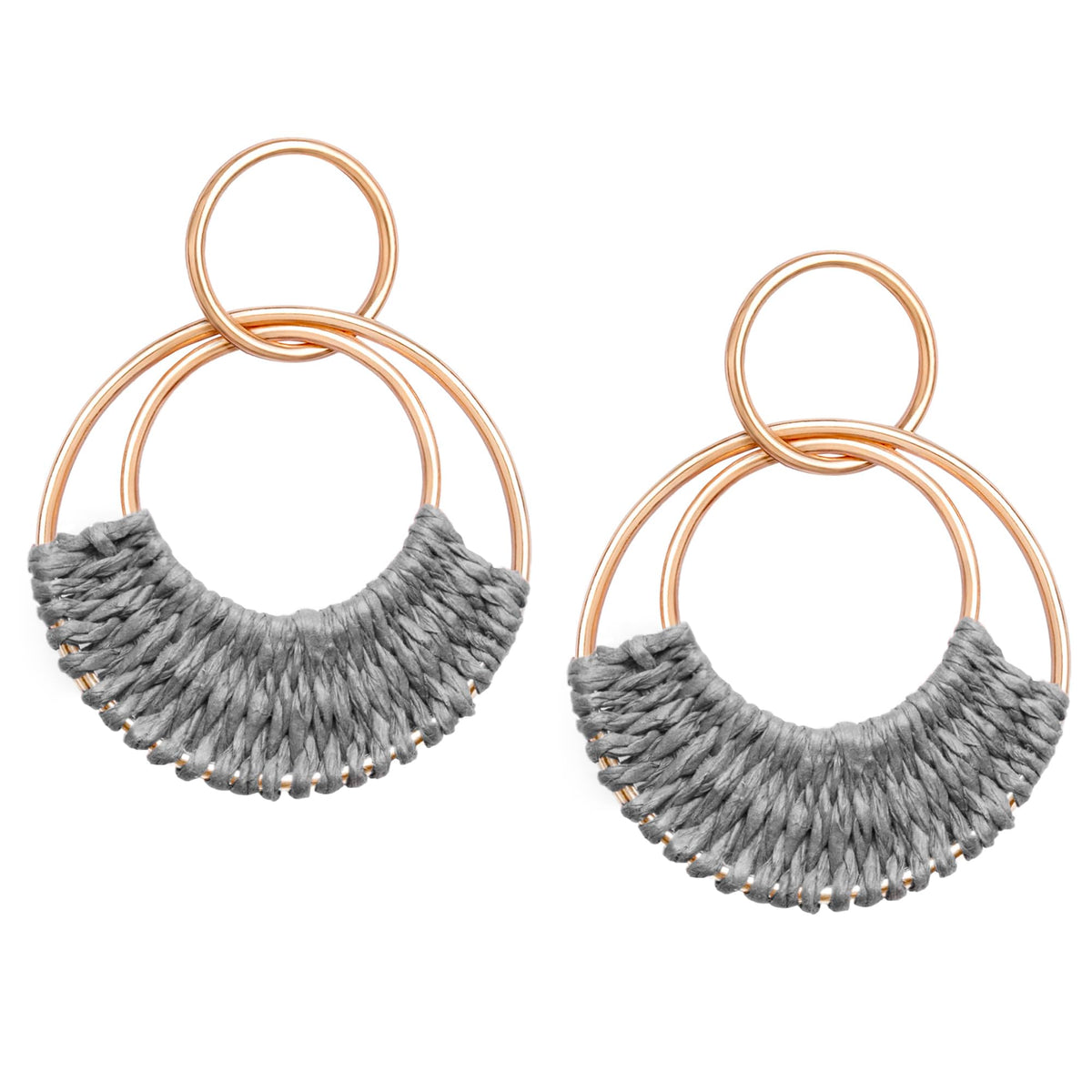 Raffia Hoop Earrings for Women Fun Boho Summer Beach Earrings Lightweight Handmade Straw Wicker Rattan Dangle Earrings Statement Geometric Round Drop Earrings