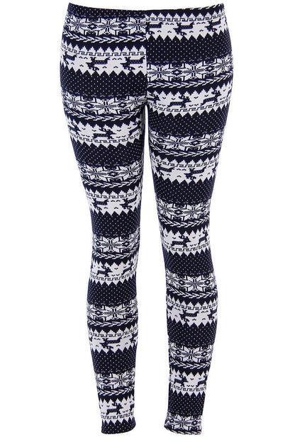 Ugly REINDEER SNOWFLAKES Pattern BLACK WHITE Christmas Leggings