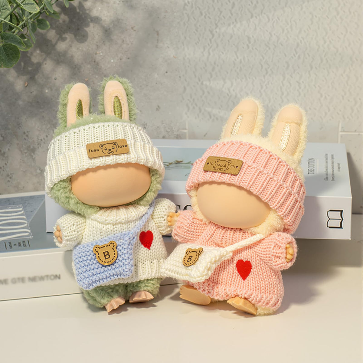 3 Piece Handmade Crochet Outfit for 17cm Dolls - Heart Sweater Hat &amp; Bag Set